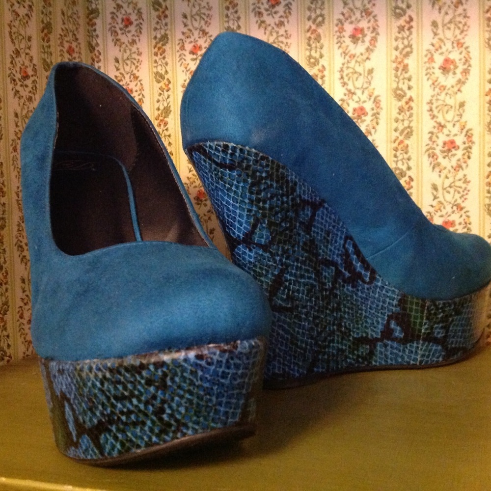 Blue Suede Wedge Heels